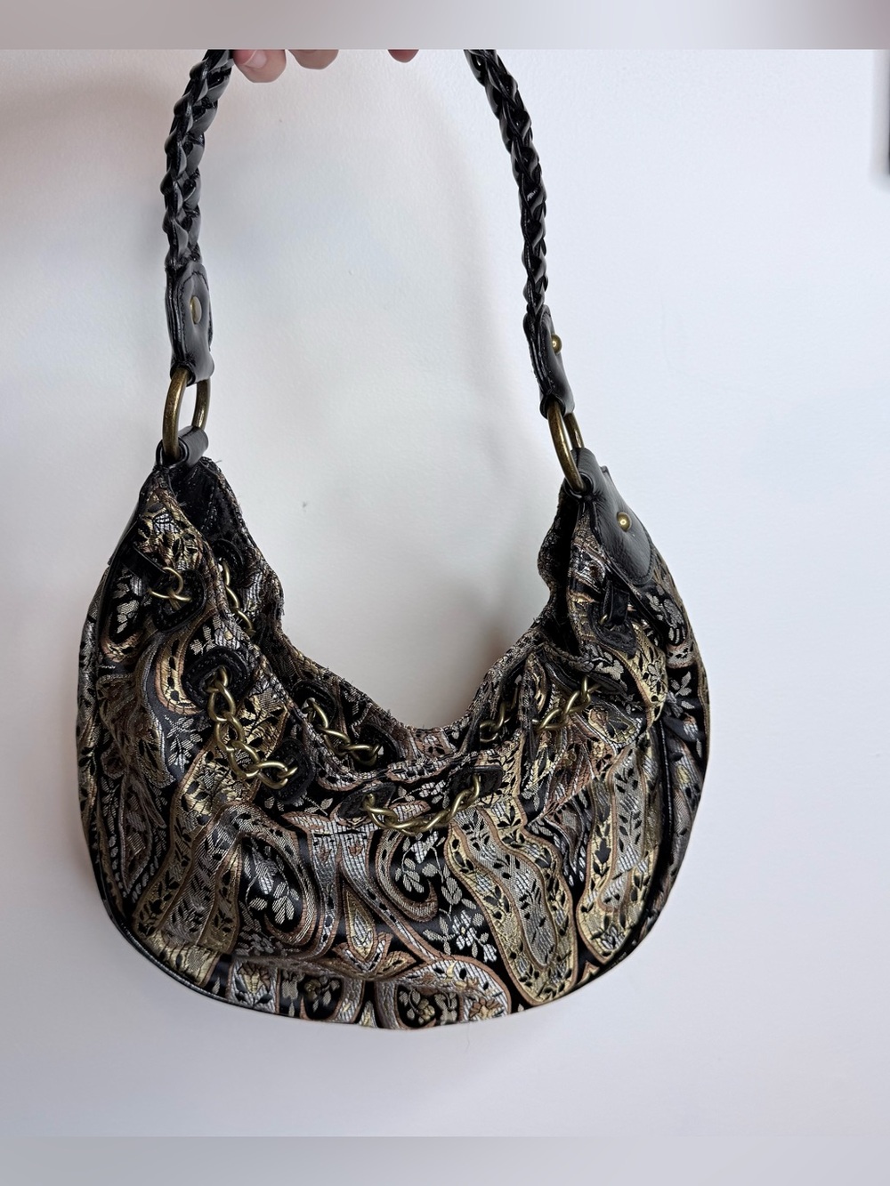 Talbots Black and Gold Paisley Hobo Shoulder Bag